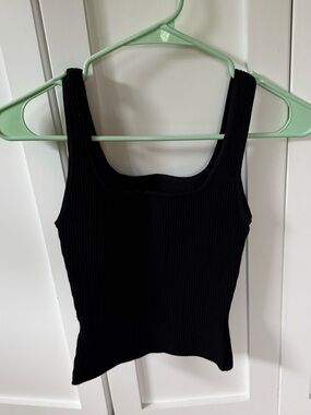 Babaton Black Ribbed Square-Neck Tank